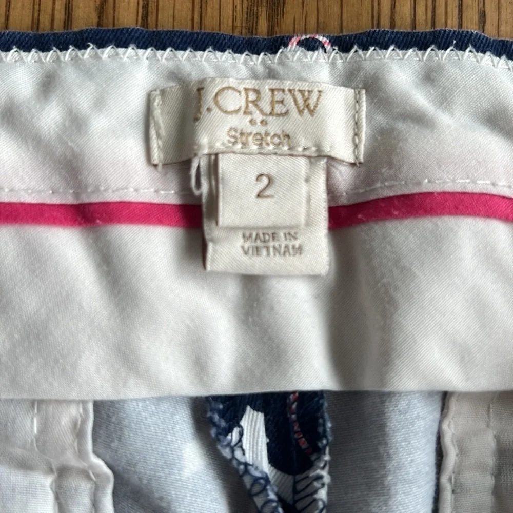 J.Crew Anchor Print Chino Shorts Navy White Nautical Size 2 Stretch